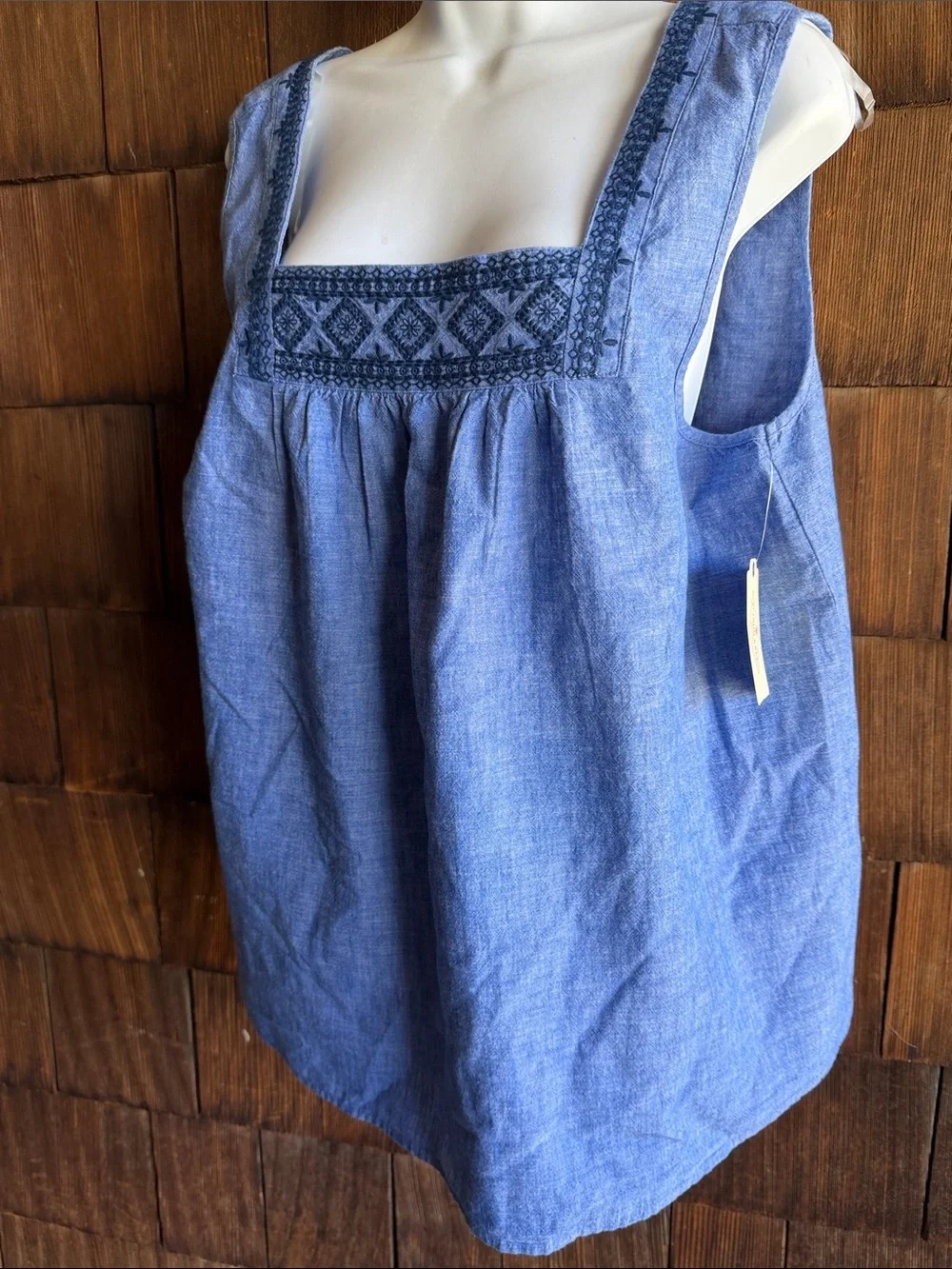 St. John's Bay Blue Embroidered Square-Neck Tank